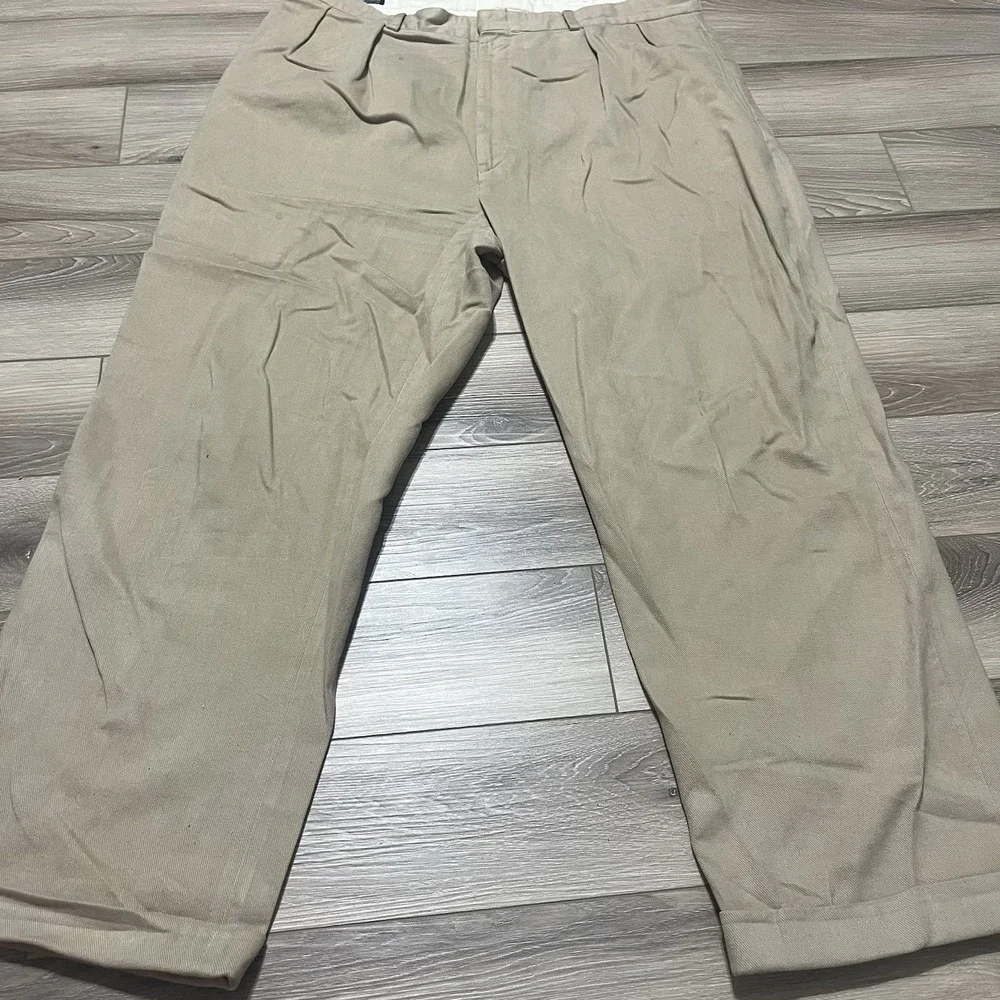 VTG Polo Ralph Lauren Pants 38x32 Khaki Pleated Relaxed Made‎ in USA Twill